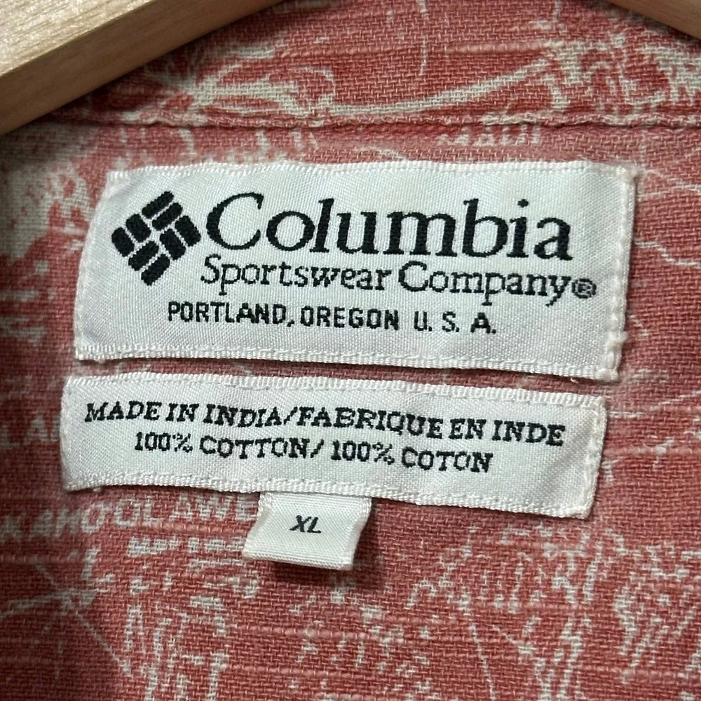 Columbia Sportswear Mens XL Orange Hawaii Pacific‎ Ocean Map Cotton Button Shirt